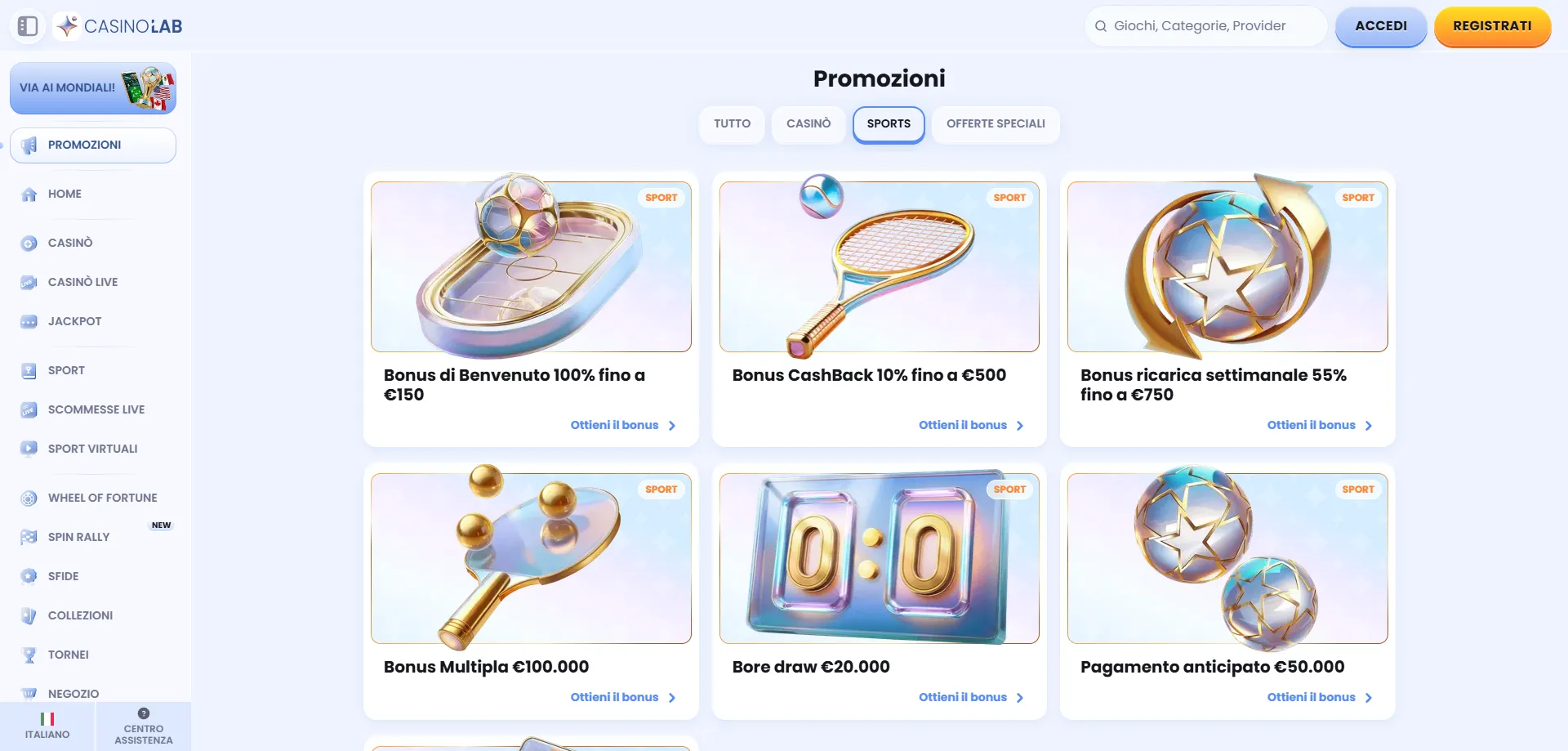 Bonus di benvenuto Casinolab fino a €500 più 200 giri gratuiti