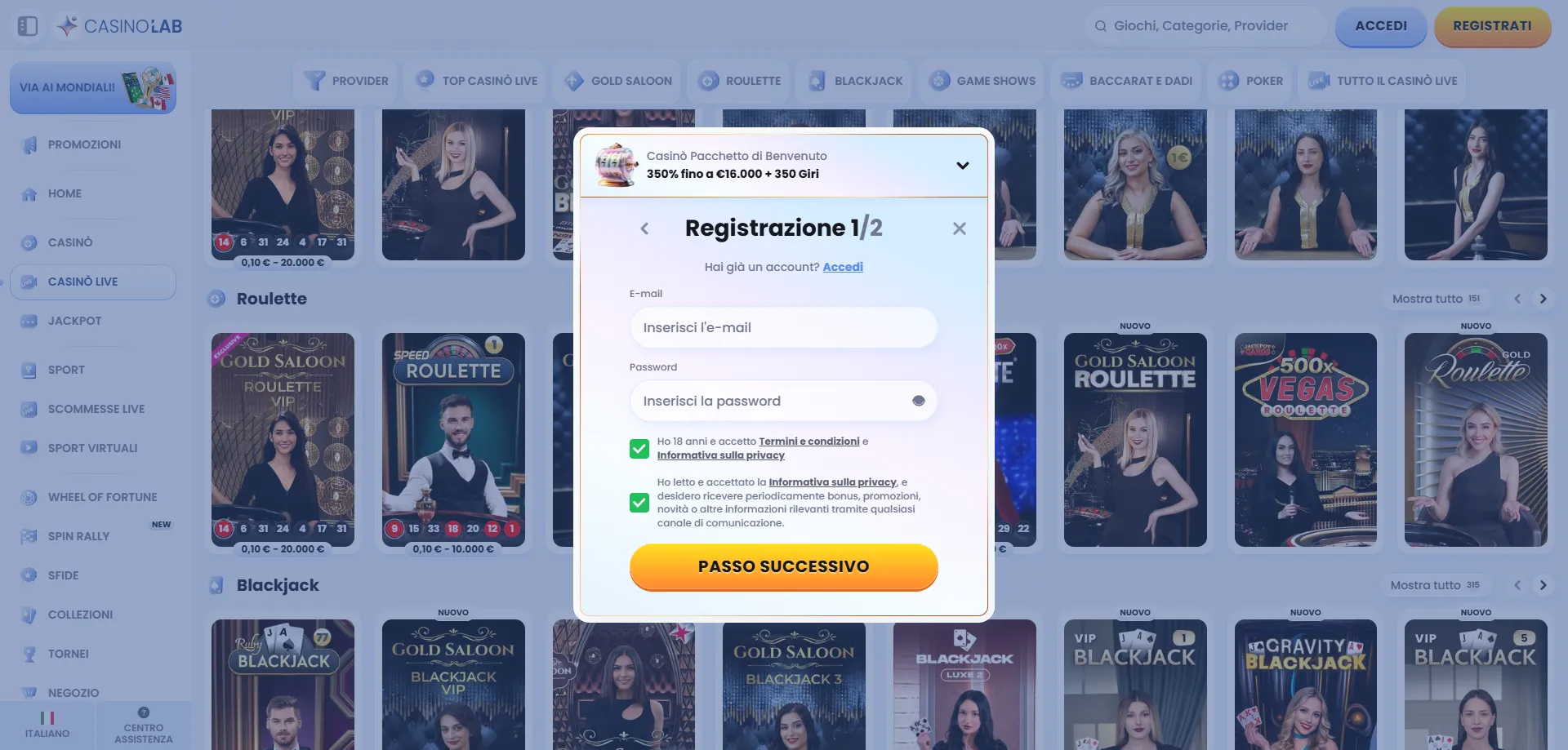 Registrazione e login su Casinolab Casino Italia — guida passo passo